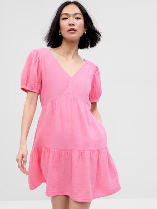 Crinkle Gauze Puff Sleeve Tiered Mini Dress | Gap (US)