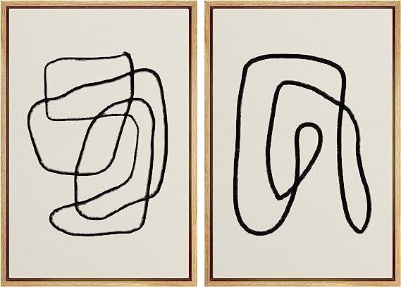 SIGNWIN Framed Wall Art Print Set Black Lines Over Tan Plain Background Abstract Swirly Cozy Neut... | Amazon (US)