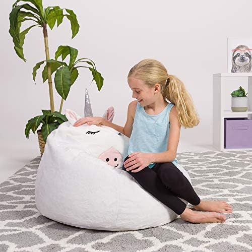 Posh Creations Cute Soft and Comfy Bean Bag Chair for Kids, Large, Animal - White Unicorn | Amazon (US)