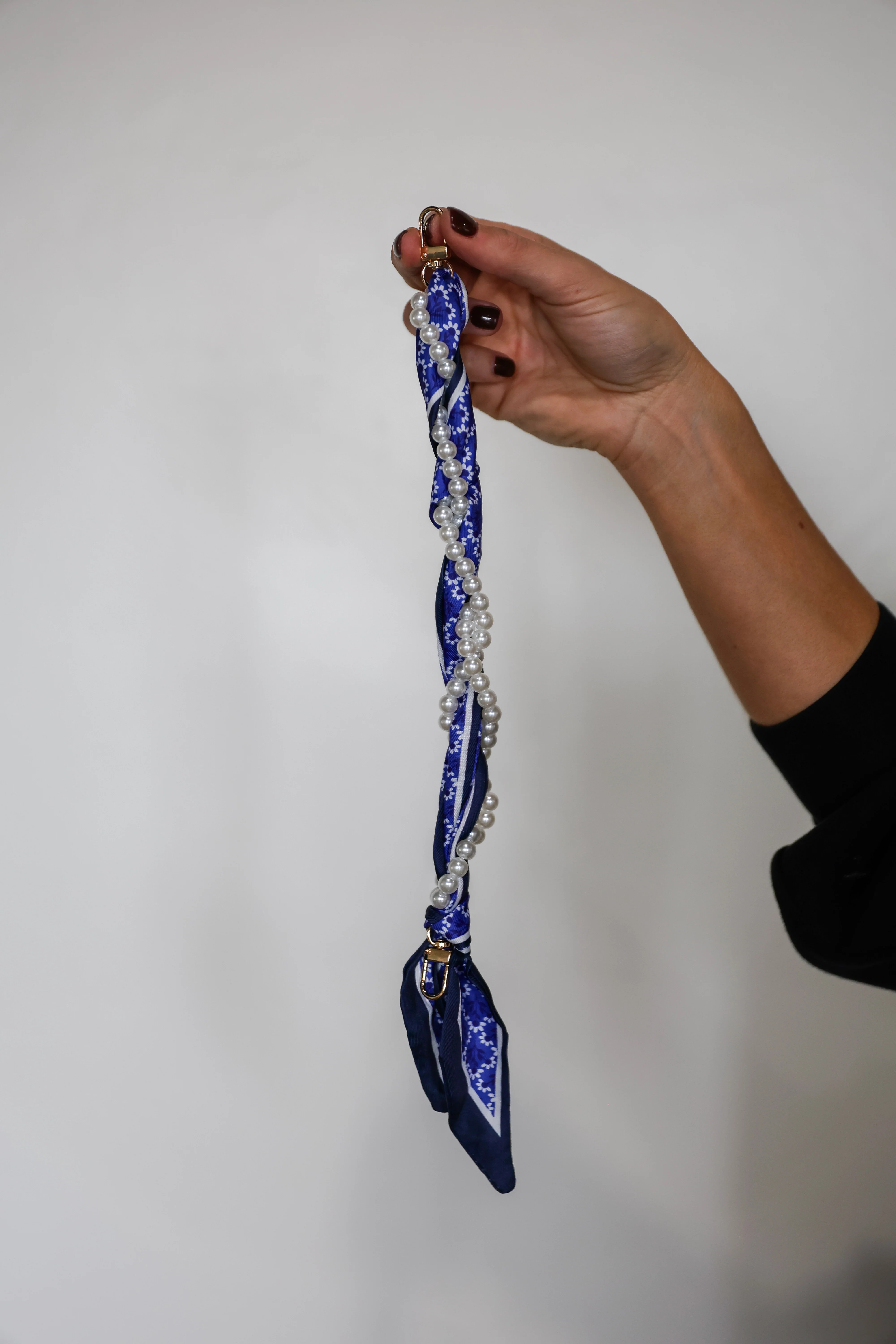Woven Scarf Pearl Phone Strap/Wristlet - Blue | Britt +Beks