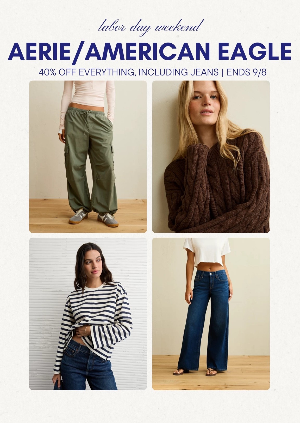 [9/2/26] @Aerie on sale 40% off sitewide, ends 9/8. 

Really cute new arrivals for fall + 100% cotton options!

#LTKPetite #LTKSeasonal #LTKSaleAlert