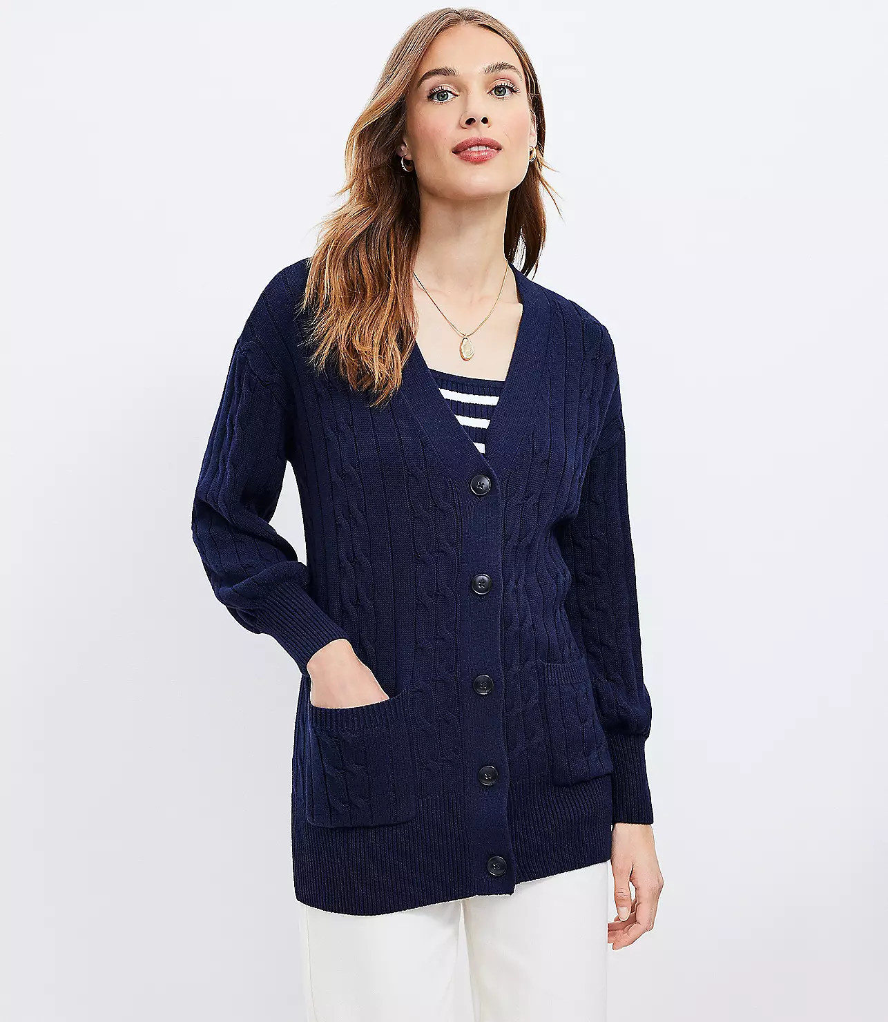 Cable Pocket V-Neck Cardigan | LOFT