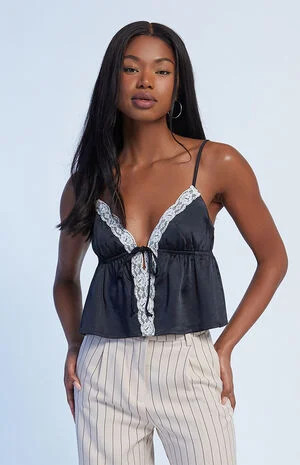 LA Hearts Lace Trim Tie Front Top | PacSun