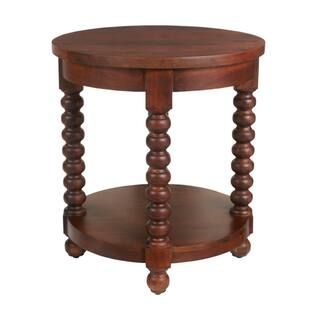 Home Decorators Collection Glenmore Walnut Brown Round Wood End Table with Detailed Legs (22 in. ... | The Home Depot