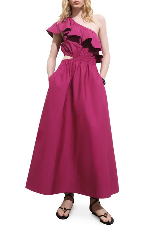 MANGO Asymmetric Cutout One-Shoulder Maxi Dress in Fuchsia at Nordstrom, Size 0 | Nordstrom