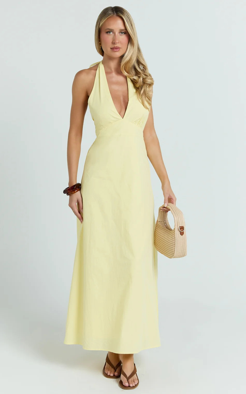 Halter Neck Tie Back Dress in Lemon | Showpo (US, UK & Europe)