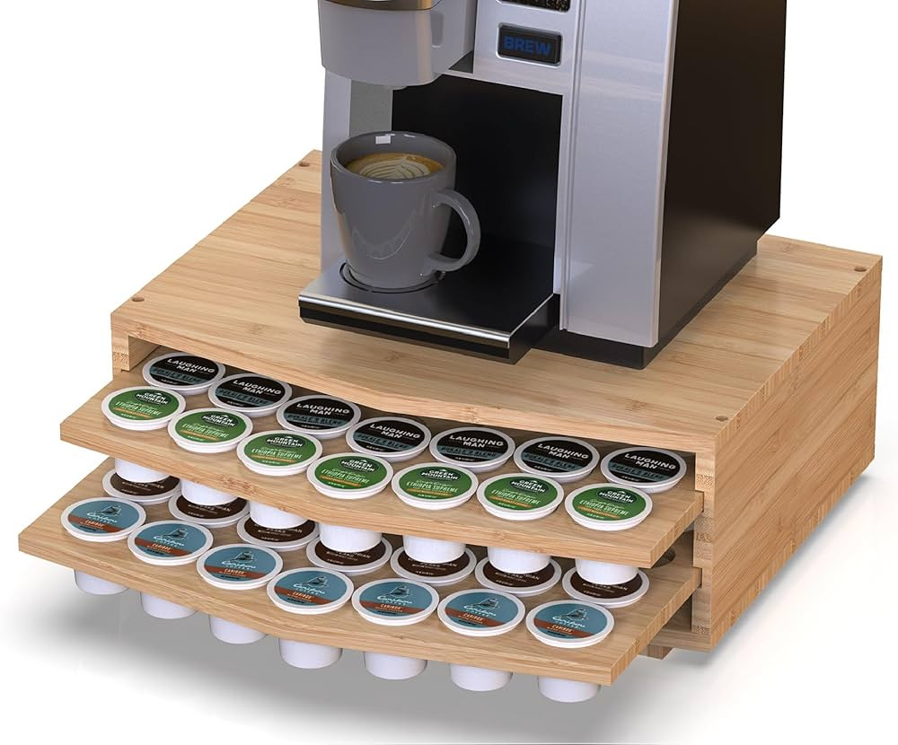 Bamboo Coffee Pod Holder Compatible with 70 K-Cup Pods,2-Tier Pod Drawers | Amazon (US)