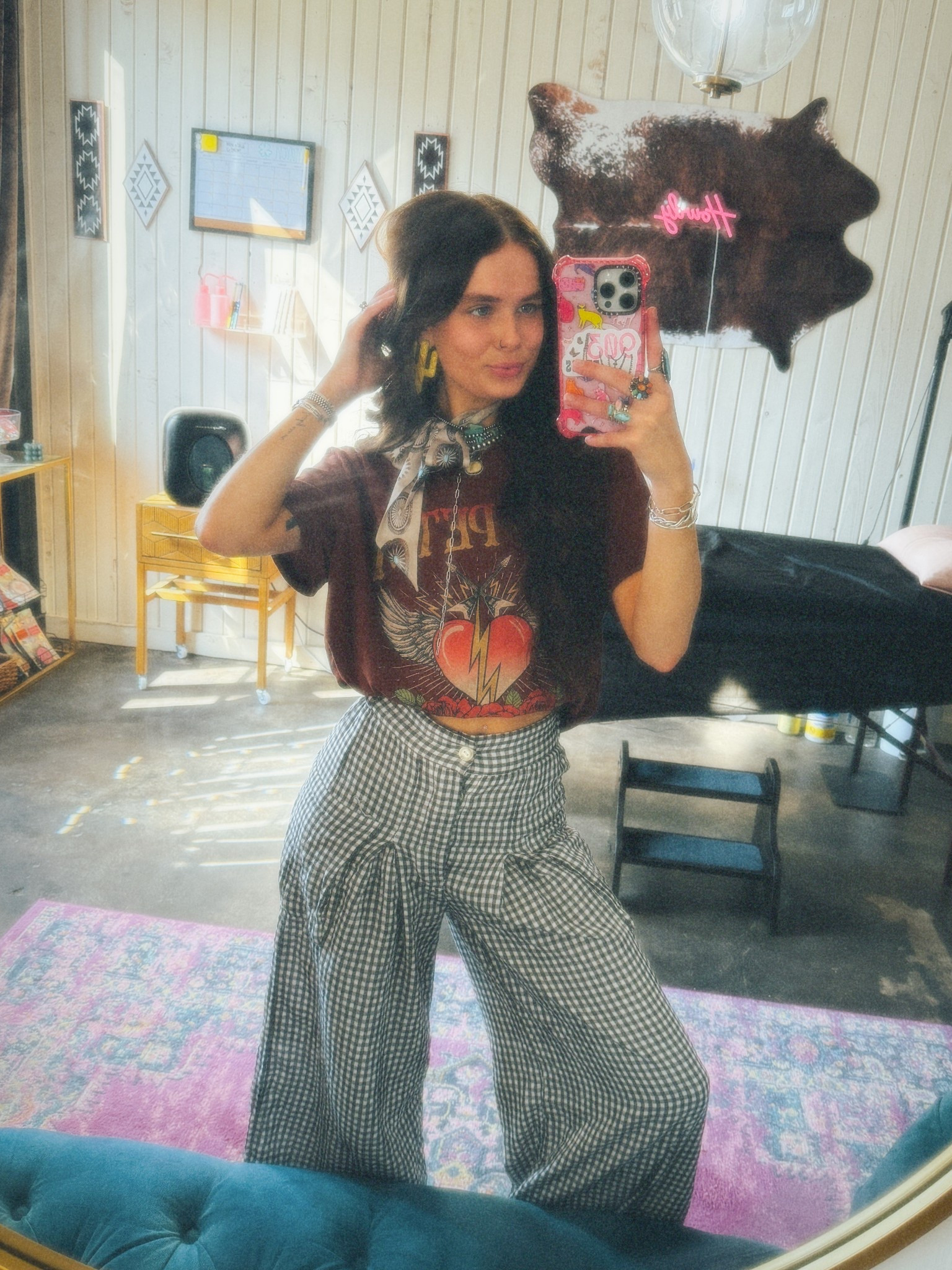Bought these free people pants off depop! Found some on Poshmark in several sizes! Shirt was from Walmart last year & I linked that too!