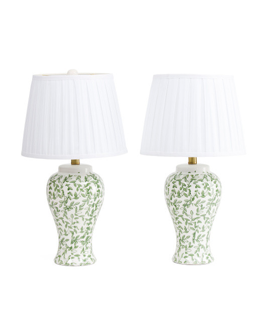 2pk 22in Pattern Ceramic Table Lamps With Pleated Shades | TJ Maxx