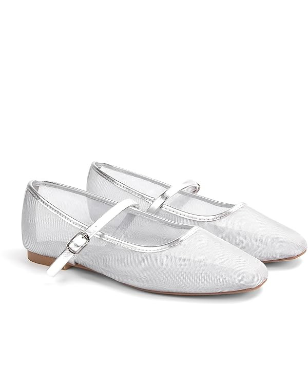Mesh Ballet Flats Square Toe Mary Jane Flats Buckle Women Comfy Causal Dress Shoes | Amazon (US)