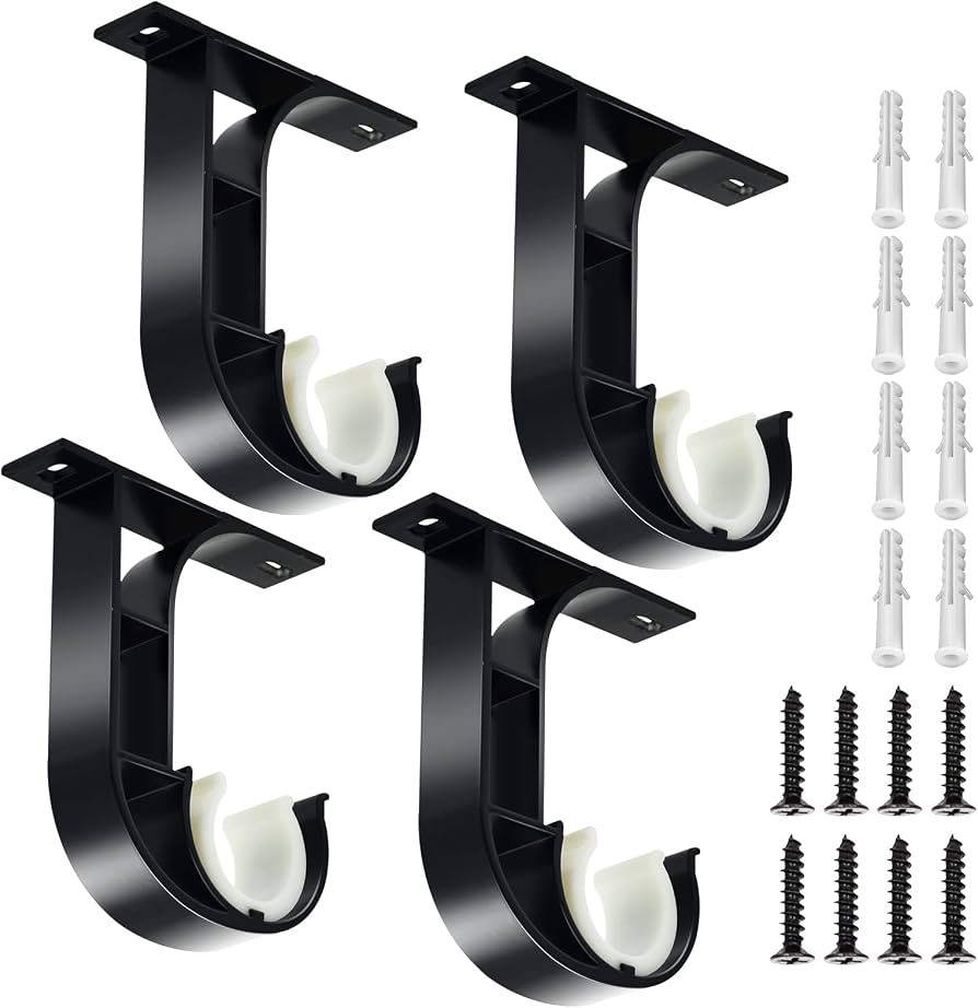 TOKPLNU Ceiling Curtain Rod Bracket, 4 Pack Heavy Duty Curtain Rod Holders, Aluminum Alloy, Black... | Amazon (US)