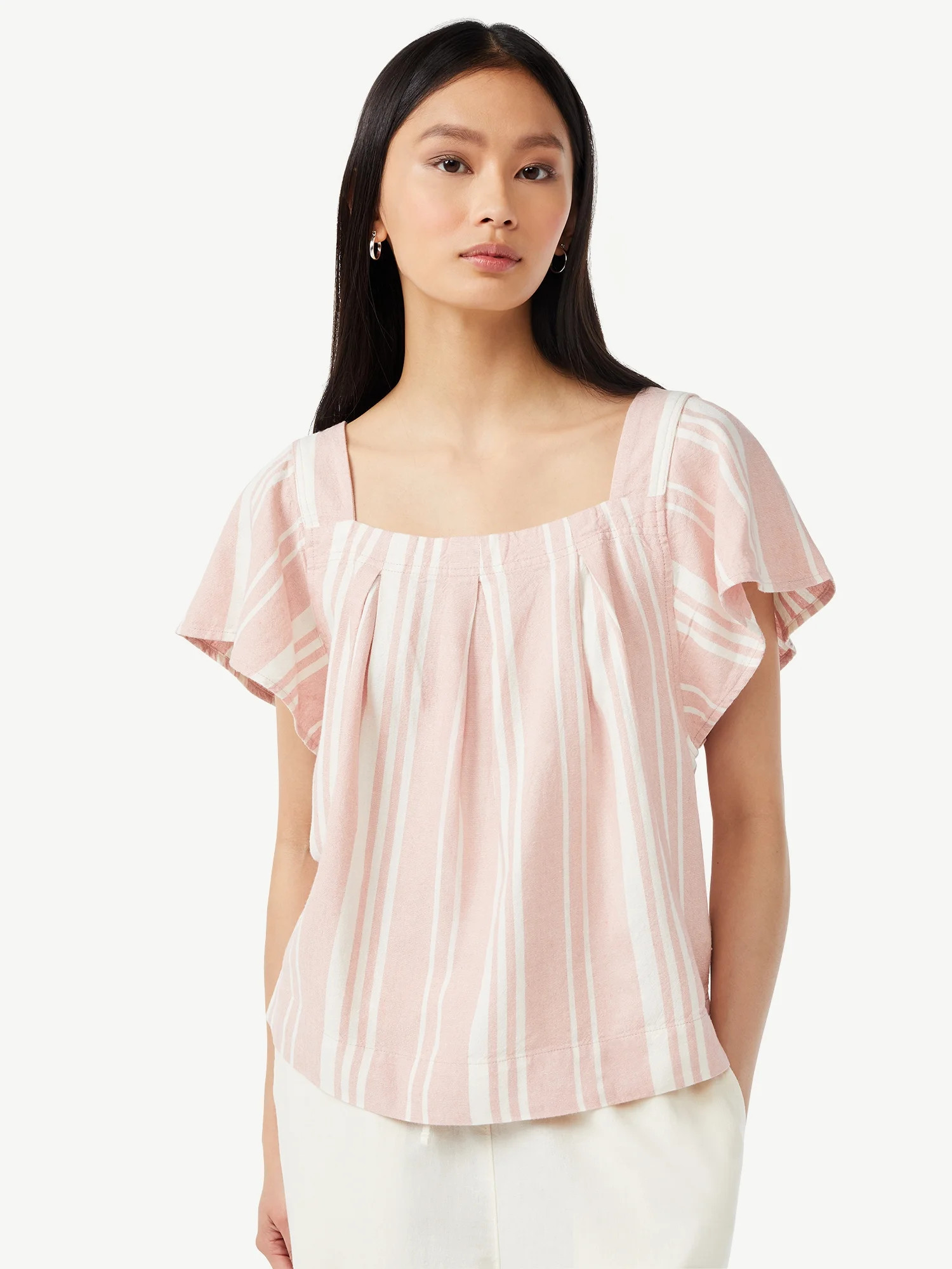 Free Assembly Women's Square Neck Flutter Sleeve Top - Walmart.com | Walmart (US)
