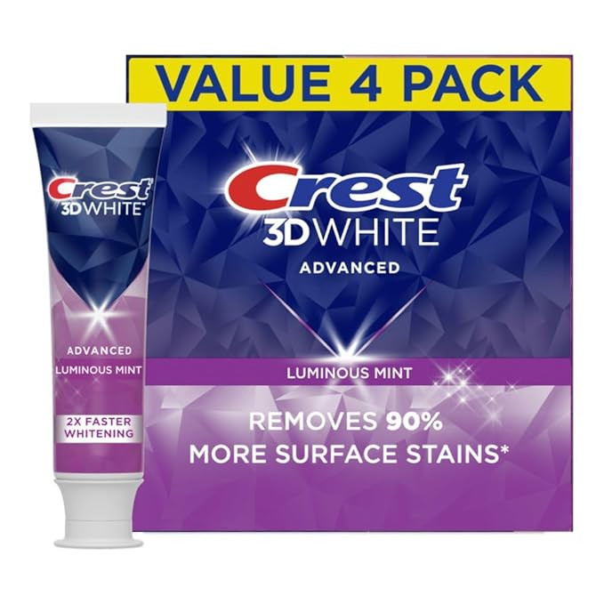 Crest 3D White Advanced Luminous Mint Teeth Whitening Toothpaste, 3.7 oz Pack of 4 - Helps Remove... | Amazon (US)