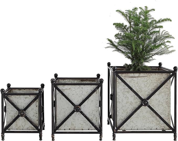 Creative Co-op Square Grey Metal Flower Boxes Inside Decorative Black Frame (Set of 3 Sizes) | Amazon (US)
