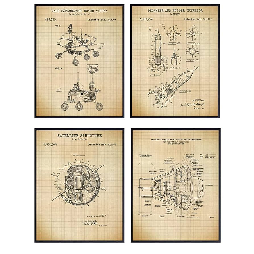 NASA Space Exploration Patent Art Prints - Vintage Wall Art Poster Set - Chic Modern Home Decor f... | Amazon (US)