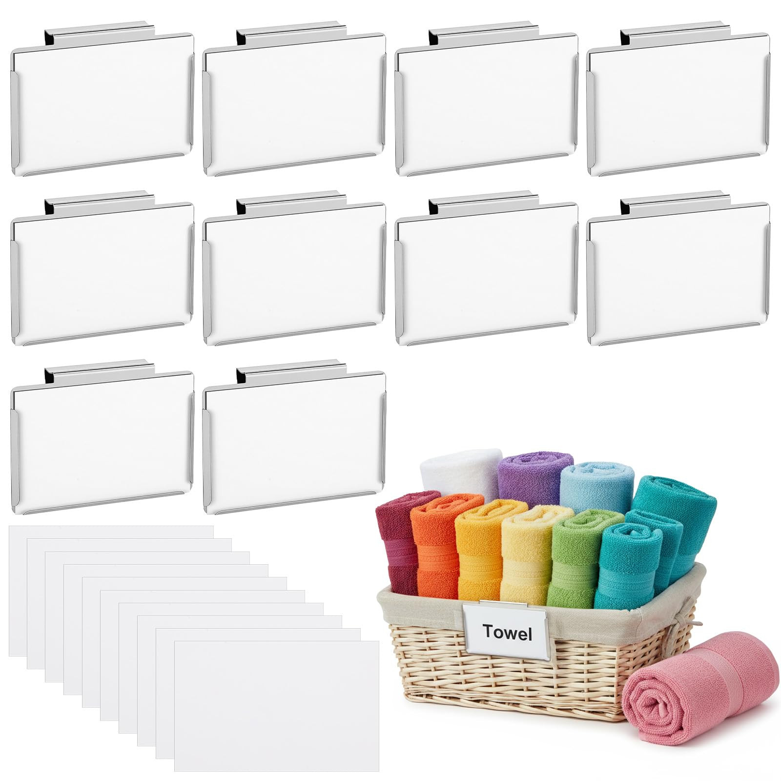 10 Pack Metal Basket Bin Label Clips, 3.54 x 2.36 Inch Silver Removable Label Holders with White ... | Amazon (US)