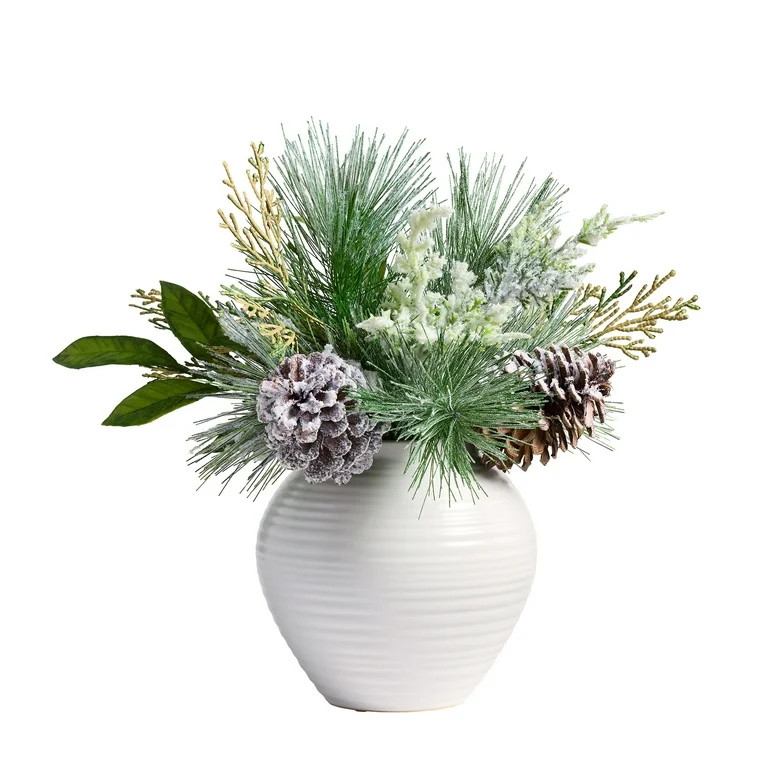 Better Homes & Gardens 13'' Indoor Decorative Artificial Frosted Pine in Ceramic Vase, Green Colo... | Walmart (US)