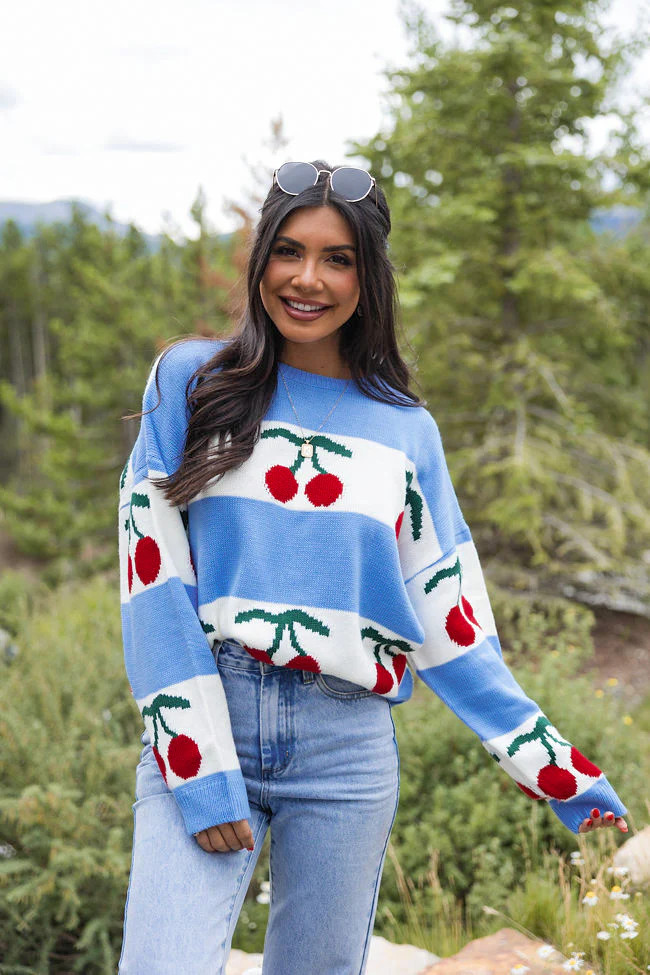 PRE-ORDER The Cherry On Top Blue Sweater | Pink Lily