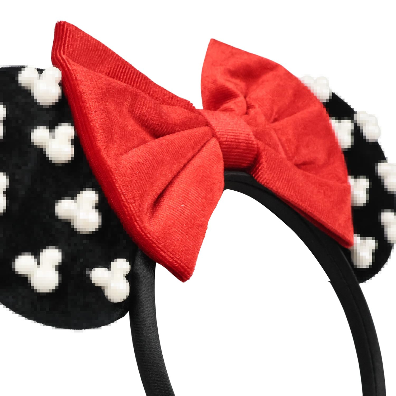 Velvet Mouse Ears Headband with Beads, Red Hair Bow Hairband with Pearls, Party Decoration Headwear Hair Accessories for Women Girls | Amazon (US)