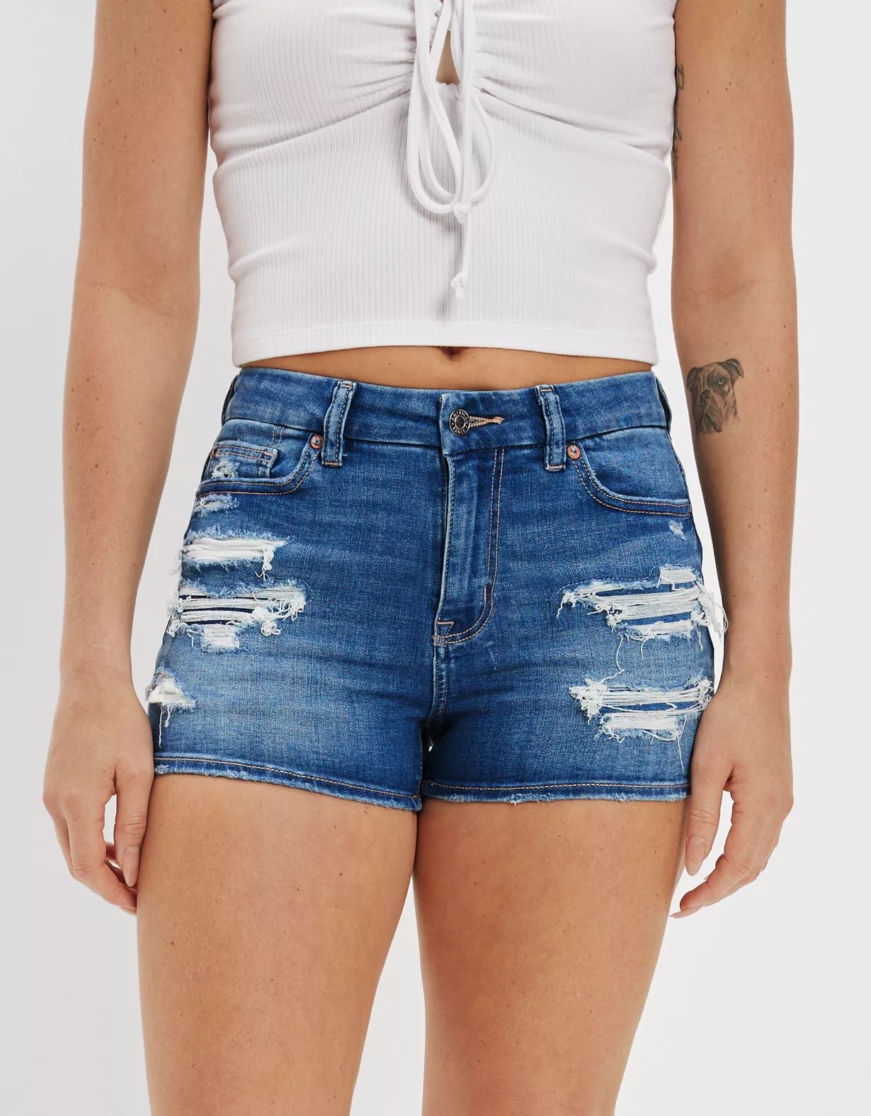 AE Ne(x)t Level Curvy High-Waisted Denim Short Short | American Eagle Outfitters (US & CA)
