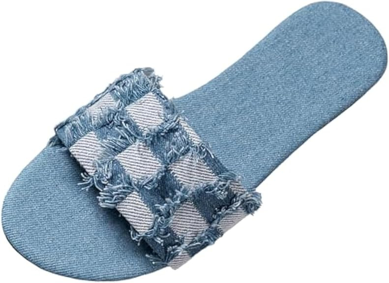 Women's Denim Plaid Square Open Toe Flat Slide Sandals Vintage Fashion Slip On Backless Low-Heels... | Amazon (US)