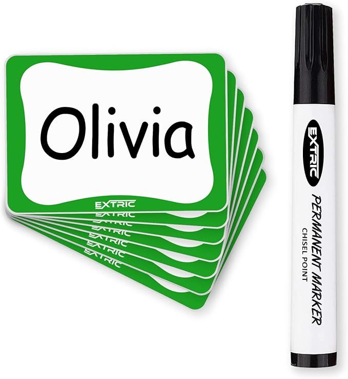 100 Count Name Tags with Black Marker Pen | White with Green Border Name Tag Stickers | 2.25" x 3... | Amazon (US)