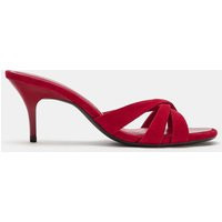 Zara - Leather Heeled Mule Sandals - Red - 5 - Woman | Zara US