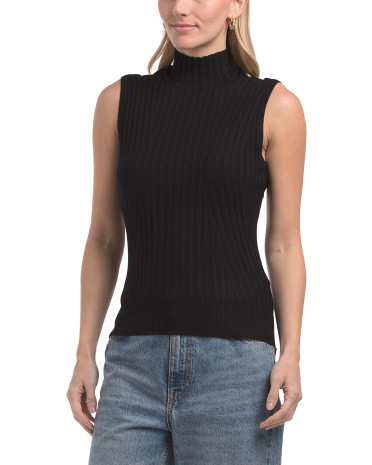 Ribbed Sleeveless Turtleneck Sweater, Polyester/Rayon/Gold | TJ Maxx