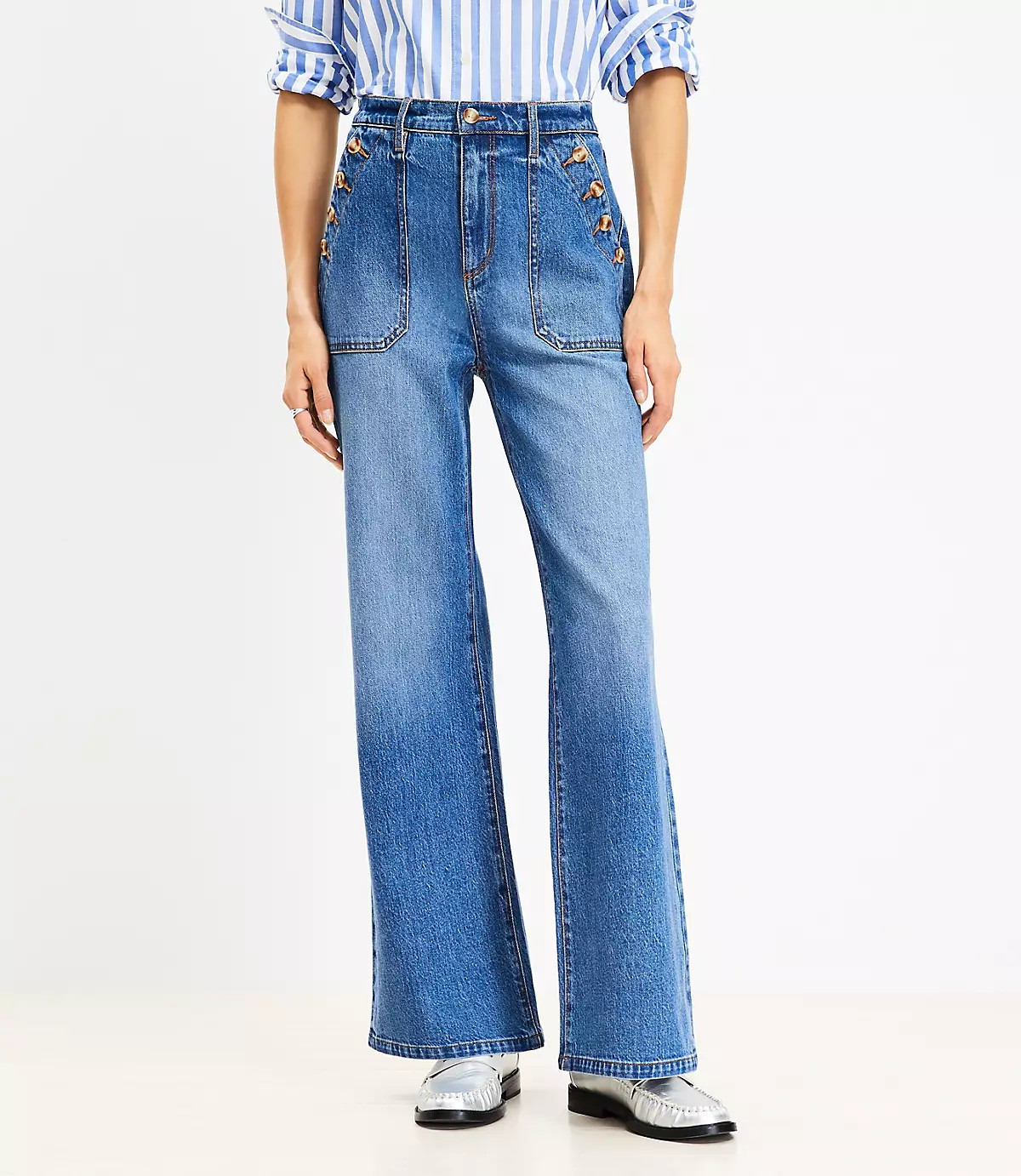 Petite Mariner High Rise Wide Leg Jeans in Vivid Light Indigo Wash | LOFT