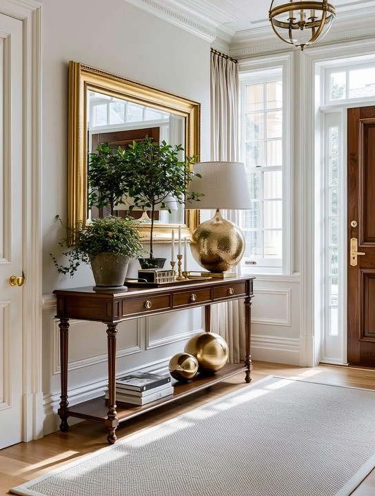 The secret to a beautiful console table isn't adding more decor—it's building a strong foundation.

One of our favorite styling formulas starts with a polished wood console table. Add a gold-framed mirror or artwork to bring height and reflect light, then finish with a gold-based table lamp with an ivory shade to introduce warmth and layered lighting.

Once those three pieces are in place, the rest becomes personal. A stack of books, a small tray for your keys, candles, family photos, or a favorite plant should tell your story—not compete for attention.

We're also seeing a shift in modern interiors. Homes are moving away from overly organic, unfinished styling and embracing a more polished, timeless look. Warm wood, elegant gold accents, and thoughtful layering create spaces that feel refined without feeling formal.

Start with the foundation, then make it your own.

Browse our curated collection of console tables, gold mirrors, and table lamps to create an entryway that welcomes you home beautifully.

Because the best-designed homes follow a formula—but always reflect the people who live in them.

#ConsoleTable #EntrywayDecor #HomeStyling #ElegantAndDriven 

 #LTKHome