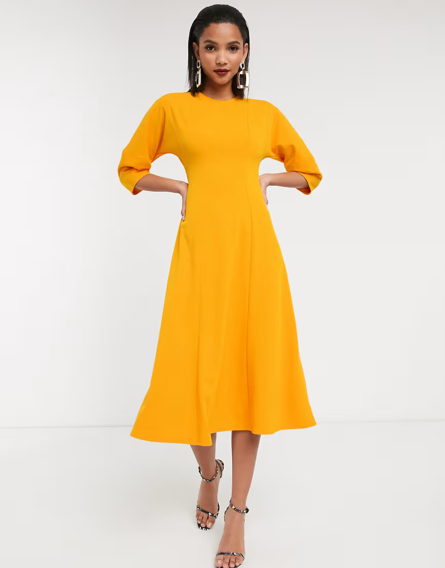 ASOS DESIGN seamed midi dress-Yellow | ASOS (Global)