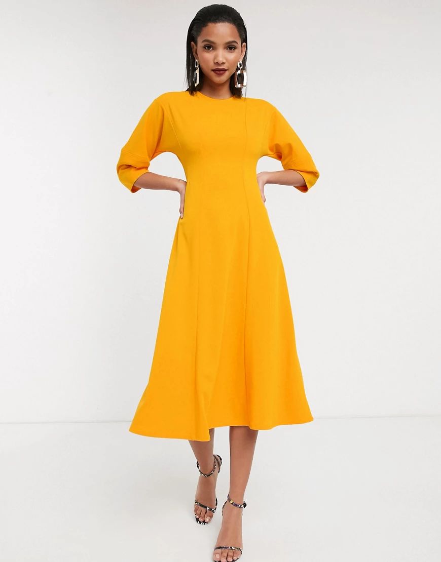 ASOS DESIGN seamed midi dress-Yellow | ASOS (Global)