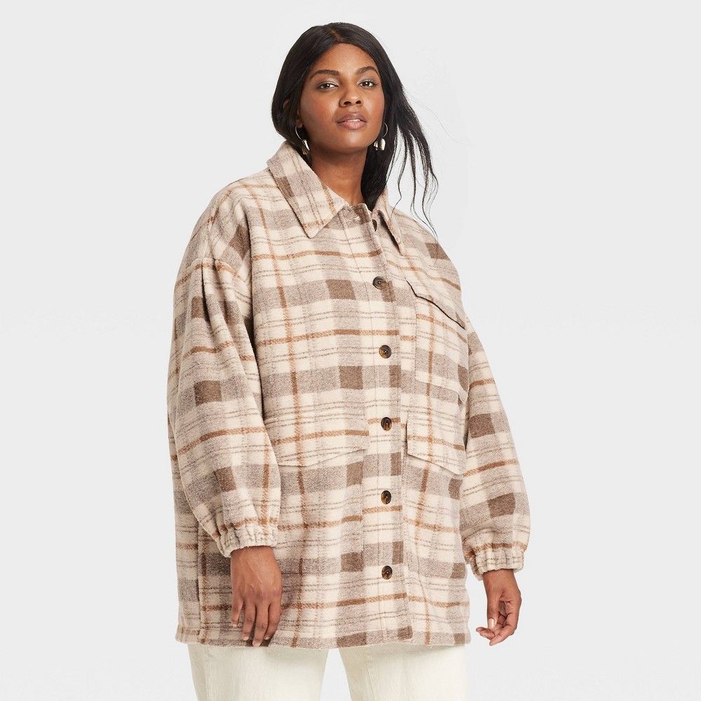 Women's Plus Size Plaid Shirt Shacket - Universal Thread Brown 3X | Target