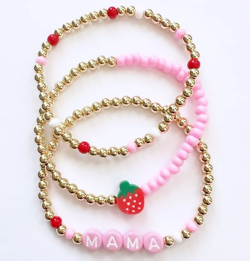 Strawberry Set Beaded Bracelets Personalized 14k Gold Filled Custom Name Bracelet Water Resistant... | Etsy (US)