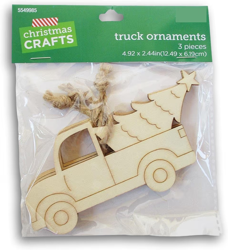 3 Truck Carrying Christmas Tree Ornaments - Wood Unfinished Shape - DIY Wooden Christmas Cutout D... | Amazon (US)