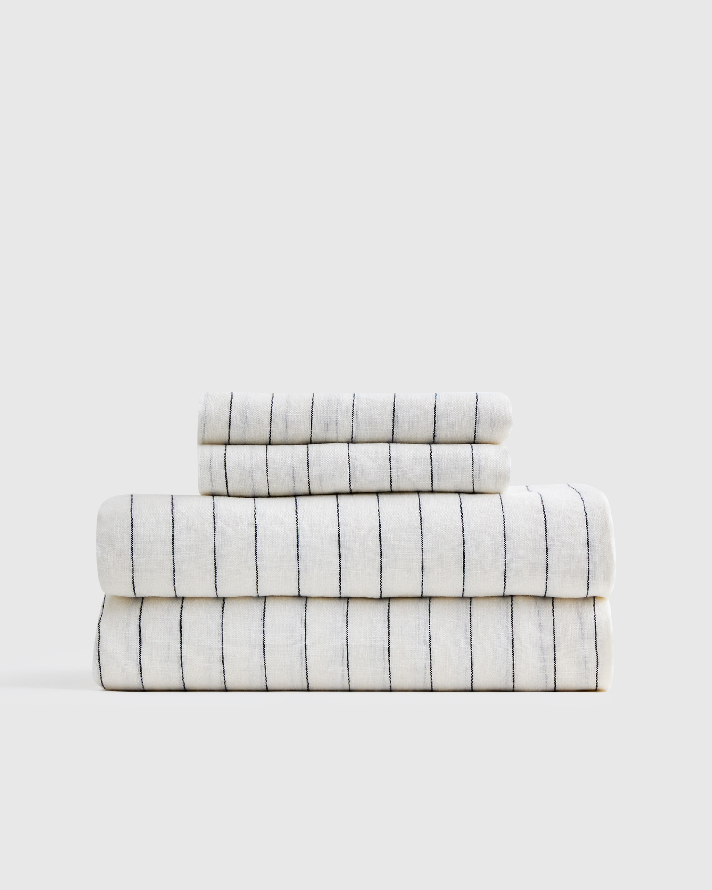Quince | European Linen Stripe Sheet Set in Pencil Stripe, Size Queen | Quince