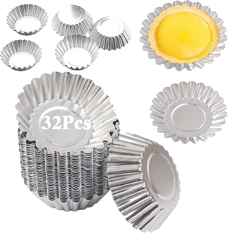 Egg Tart Molds 32Pack Tart Pan 2.75inch, Mini Tart Tins Aluminium Mini Tart Pans for Baking (32Pa... | Amazon (US)