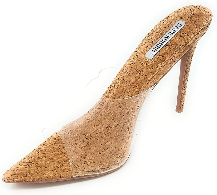 Cape Robbin Melrose Nude Clear Cork Slip-On Mule Pointy Open Toe Stiletto Heel | Amazon (US)