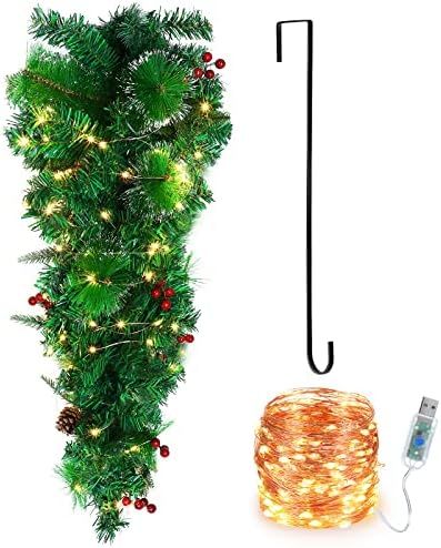 Christmas Teardrop Swag Artificial Teardrop Wreath with Simulation Pine Needle Pine Cone Red Berr... | Amazon (US)