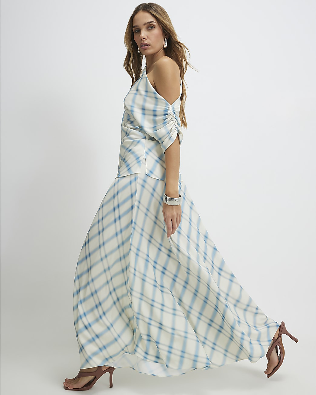 Blue Check Maxi Skirt | River Island UK & IE