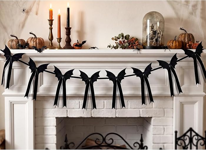 Halloween Garland, 6.5 Ft Black Velvet Bat Bow Garland, Gothic Bat Garland Halloween Decorations,... | Amazon (US)