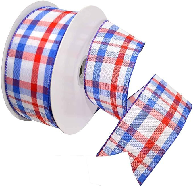 Morex Ribbon 7380 Color Chic Plaid Ribbon, 2.5" x 50 Yd, Red/White/Blue | Amazon (US)