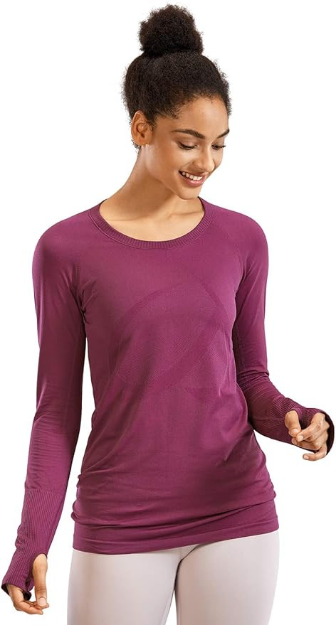 CRZ YOGA Women's Seamless Athletic Long Sleeves Sports Running Shirt Breathable Gym Workout Top | Amazon (US)