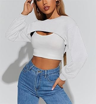 LovelyWholesale Women Crewneck Long Sleeve Crop Top Workout Gym Casual Cut out Loose Cropped Swea... | Amazon (US)