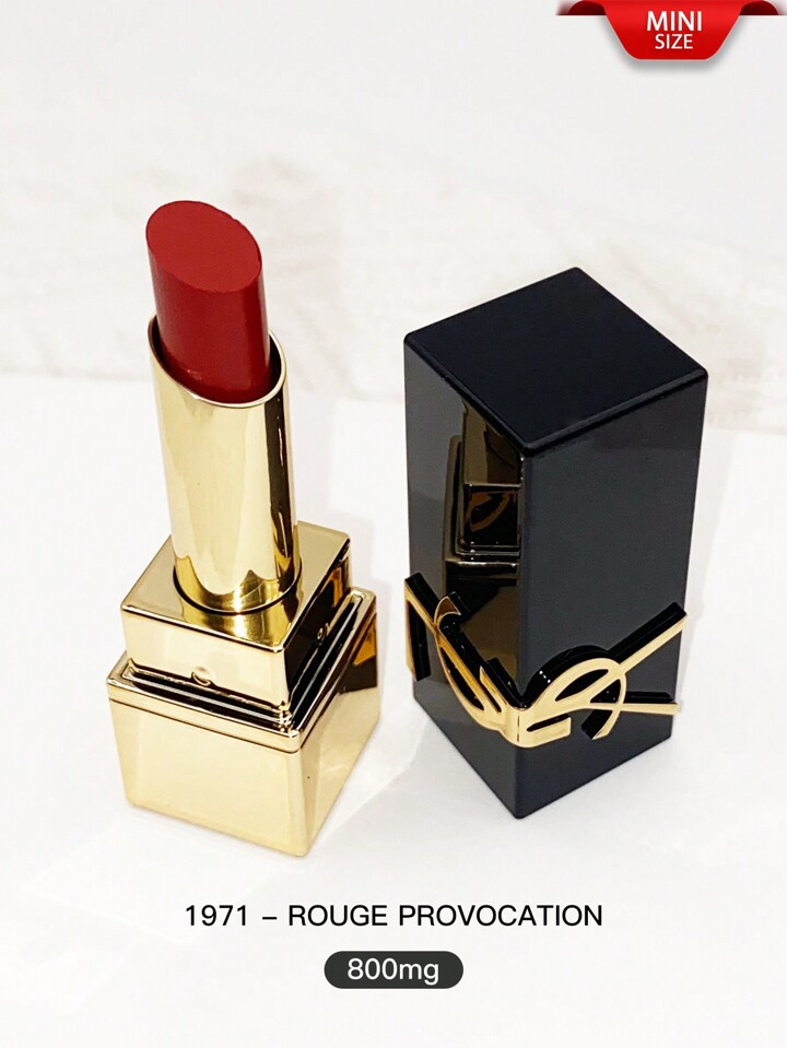 Lápiz labial Yves Saint Laurent en tubo cuadrado negro y dorado # 1971 [Mini] 0.8g hidratante y ... | SHEIN