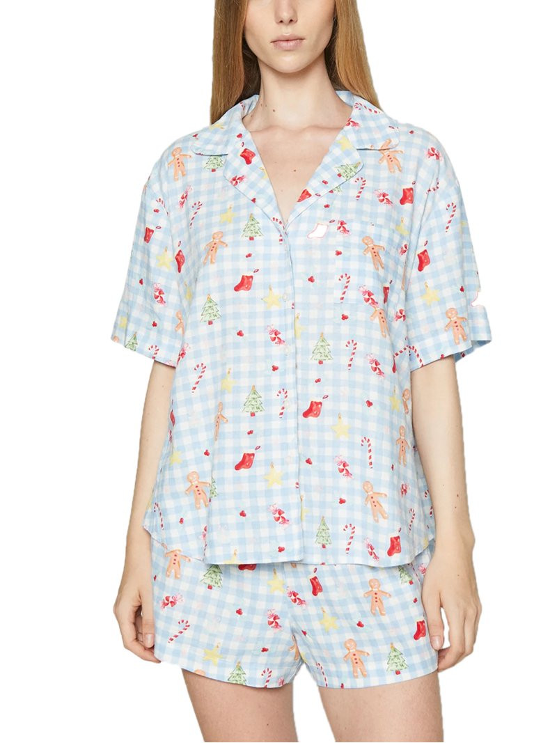 Women’s Christmas Pajama Set 2Pcs Short Sleeve Gingerbread Man Print Button Up Shirt + Shorts S... | Walmart (US)