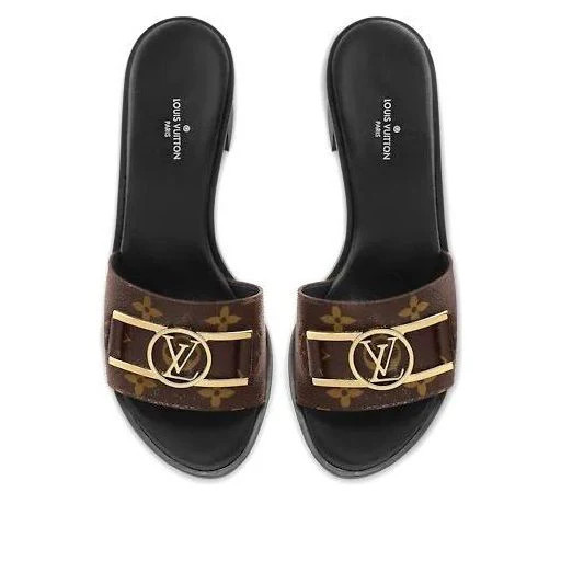 (WMNS) LOUIS VUITTON Lock It Slides 'Brown Monogram with Gold Plate' 1A660E | KICKS CREW
