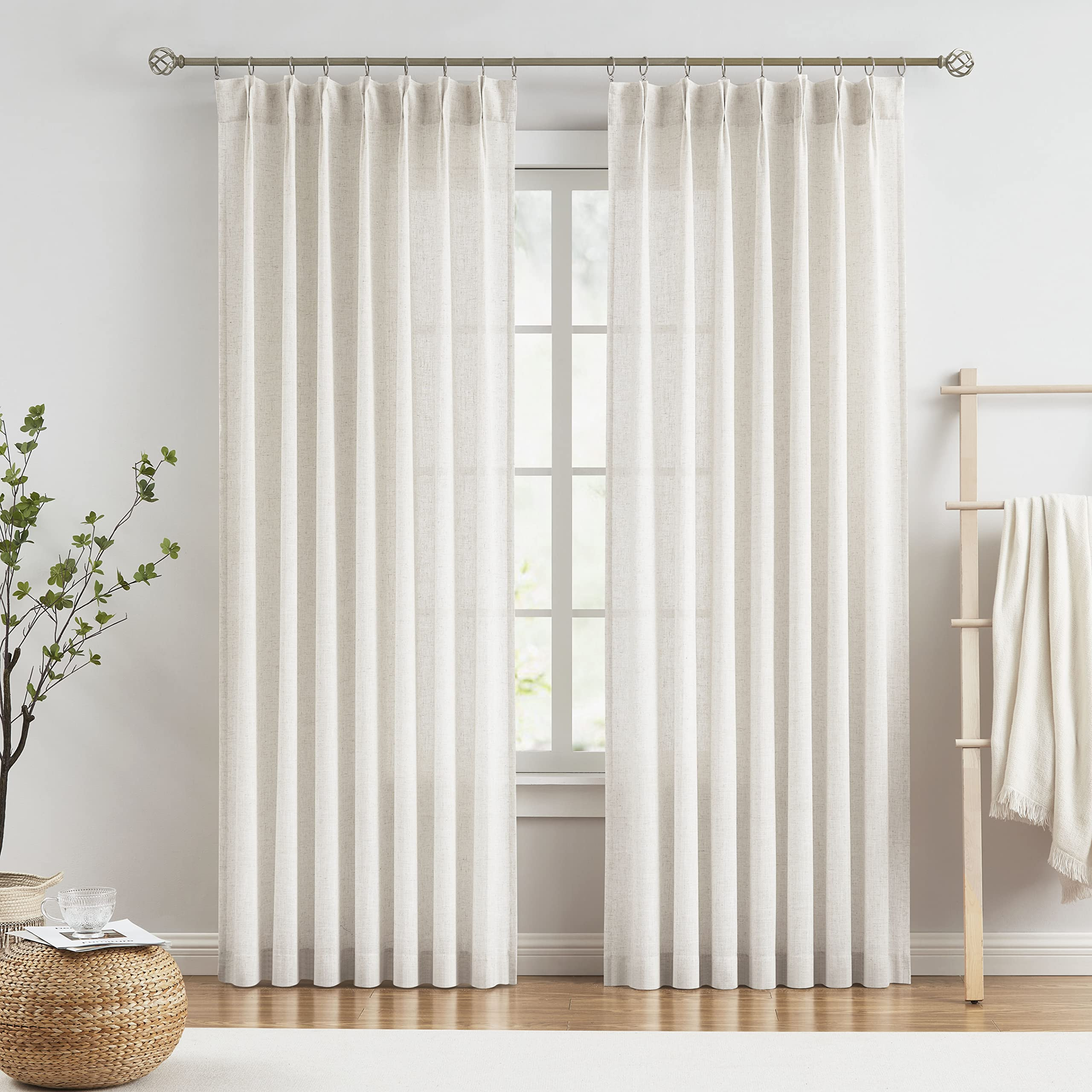 Vision Home Natural Pinch Pleated Semi Sheer Curtains Textured Linen Blended Light Filtering Wind... | Amazon (US)