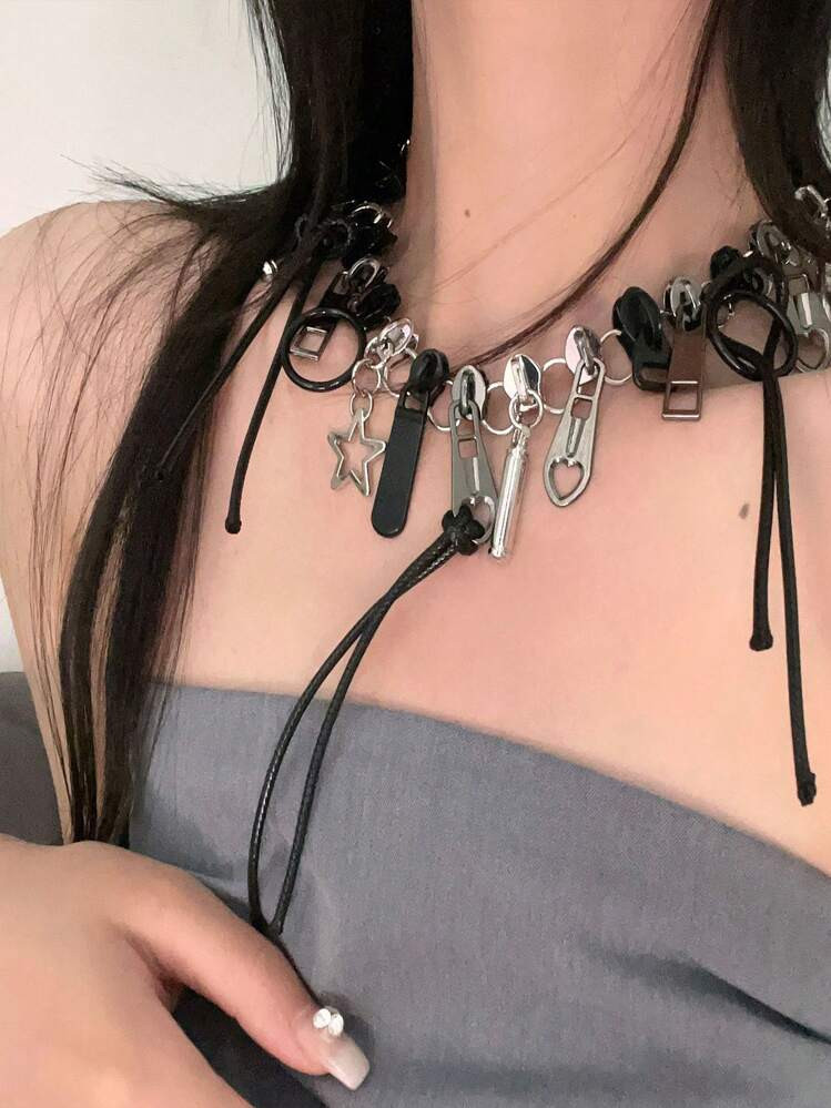 1pc Unisex Multi-zipper Pendant Necklace, Punk Style | SHEIN