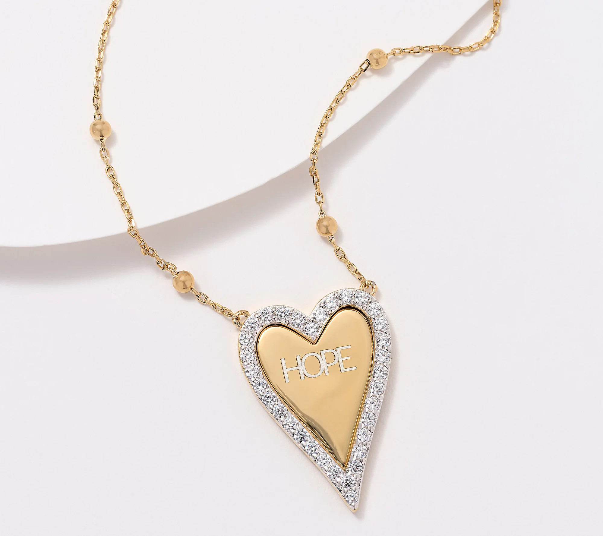 Diamonique x Jennifer Miller Engraved Heart Halo Necklace | QVC